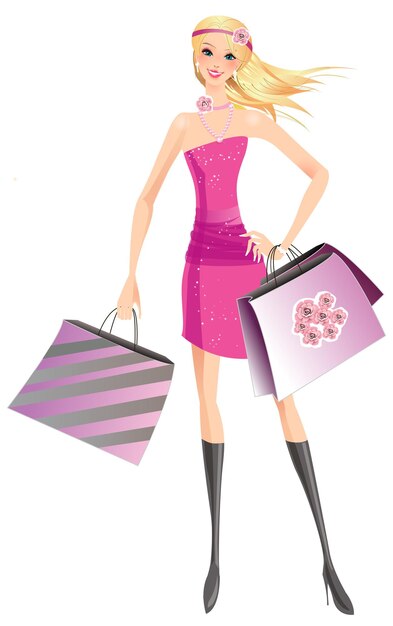 Vector aashion shopping girl with the bags