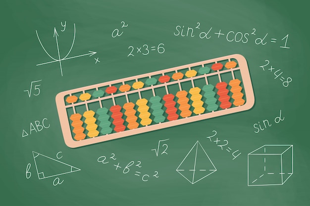 Abacus soroban for learning mental arithmetic for kids. Concept of illustration of the Japanese system of mental math.