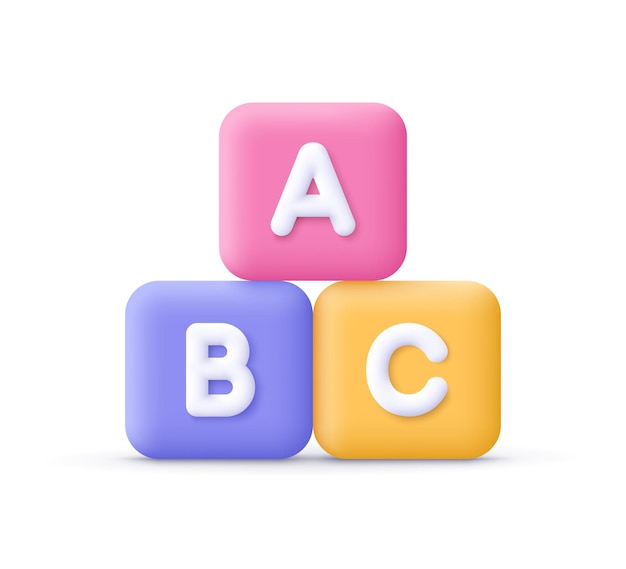 ABC alphabet blocks or cubes Game design baby kid toys jigsaw puzzle and business teamwork concept 3d vector icon Cartoon minimal style