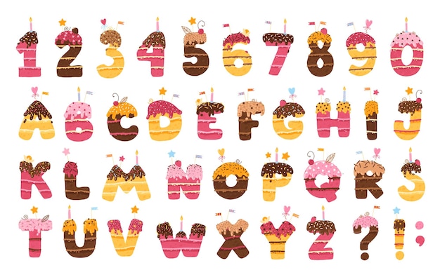 ABC alphabet and numbers Birthday cake with chocolate icing and decors