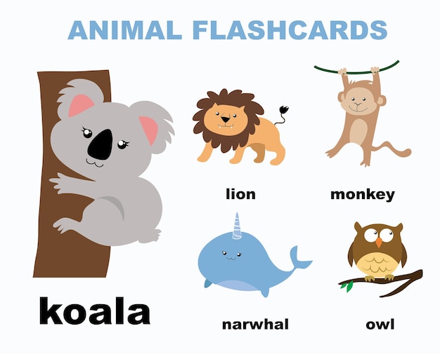 ABC alphabet with cute animals vector illustrations set. Preschool education with English alphabet