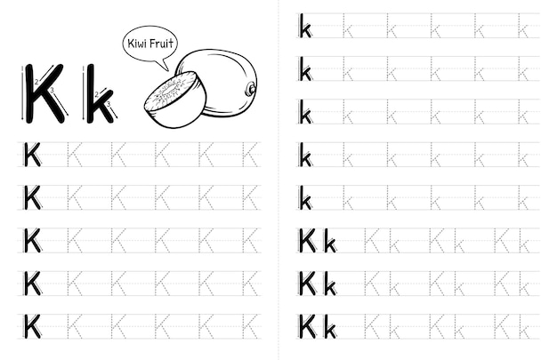 ABC Alphabets Tracing Book Interior For Kids Children Writing Worksheet With Picture Premium Vector Elements Letter K