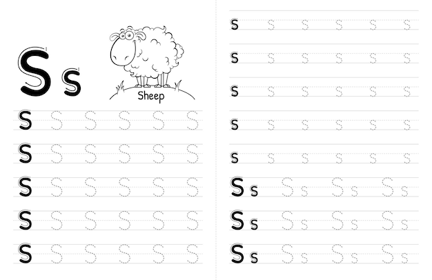 ABC Alphabets Tracing Book Interior For Kids Children Writing Worksheet With Picture Premium Vector Elements Letter S