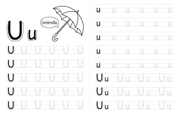 ABC Alphabets Tracing Book Interior For Kids Children Writing Worksheet With Picture Premium Vector Elements Letter U