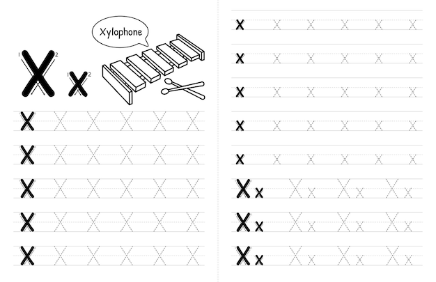 ABC Alphabets Tracing Book Interior For Kids Children Writing Worksheet With Picture Premium Vector Elements Letter X