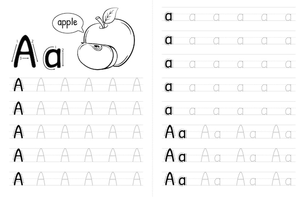 ABC Alphabets Tracing Book Interior For Kids Children Writing Worksheet With Picture Premium Vector Elements Letter A