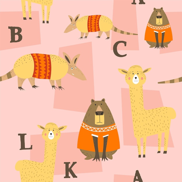 Abc letters learning animals portraits vector