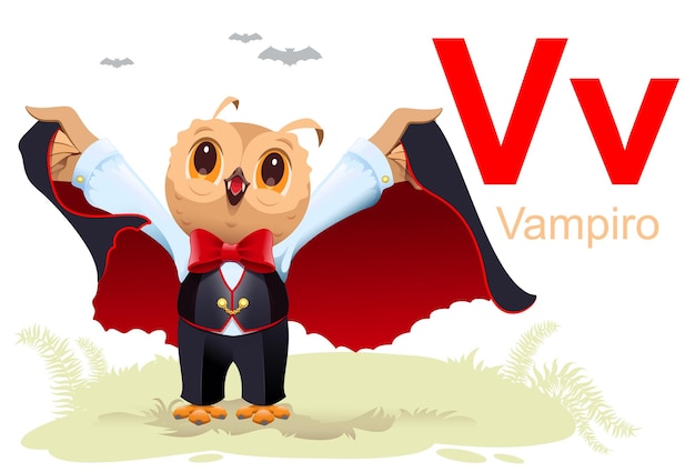 ABC spanish alphabet letter v language vampire translation poster learning Spanish alphabet order