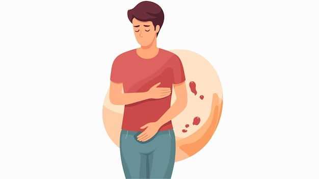 Vector abdominal bloating symptom person with stomach pain