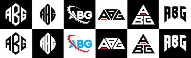 ABG letter logo design in six style ABG polygon circle triangle hexagon flat and simple style with black and white color variation letter logo set in one artboard ABG minimalist and classic logo