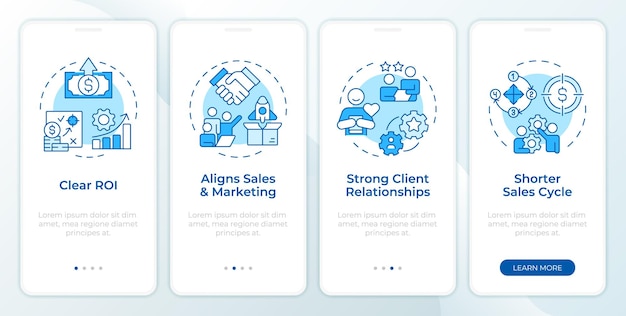 Vector abm benefits blue onboarding mobile app screen