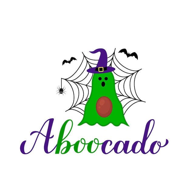 Aboocado calligraphy lettering Funny Halloween pun quote Cute avocado ghost character Vector template for typography poster greeting card banner tshirt etc