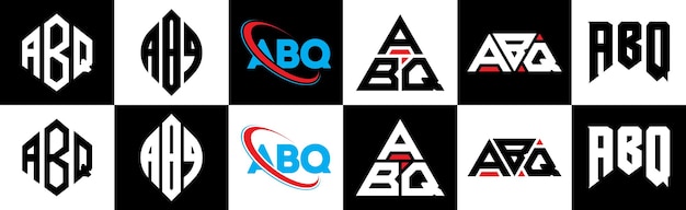 ABQ letter logo design in six style ABQ polygon circle triangle hexagon flat and simple style with black and white color variation letter logo set in one artboard ABQ minimalist and classic logo