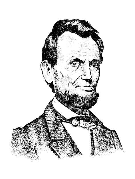 Abraham Lincoln portrait 16th USA President gentleman engraved hand drawn realistic in old vintage sketch