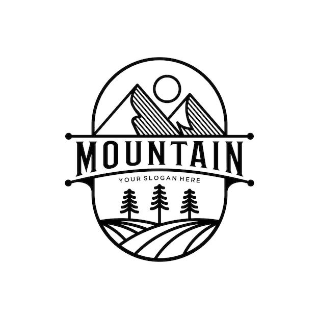 abstrack mountain line art logo vintage design premium template