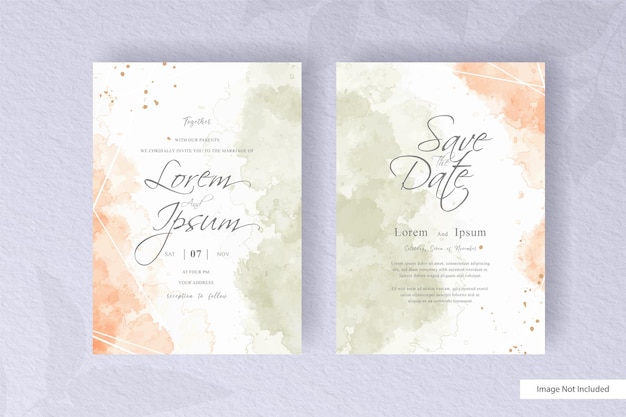 Abstrack Wedding Invitation Card set Template with colorful hand painted liquid watercolor  