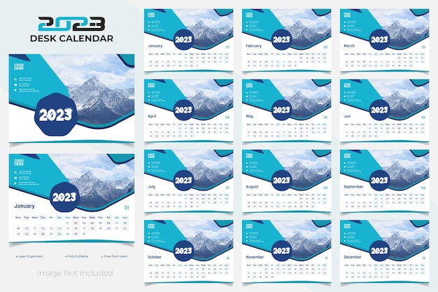 Abstract 2023 desk calendar template design