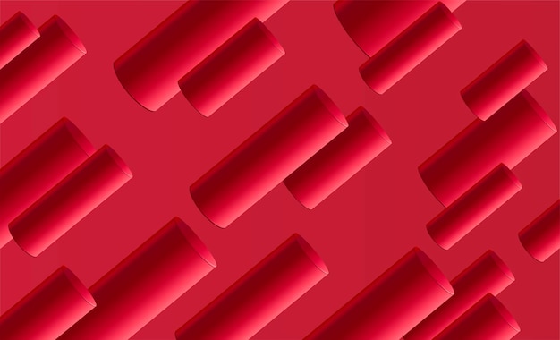 Abstract 3D background of red cylinders moving in diagonal diresction forming texture red 3d objects