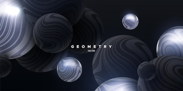 abstract 3d background with marbled black and silver bouncing spheres