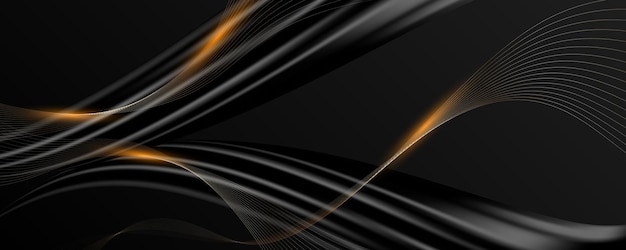 Abstract 3d black background with golden lines