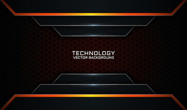 Abstract 3d black and orange technology background overlap layer with light lines effect