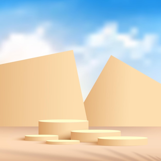 Abstract 3d cream color scene with sky podium platform Vector