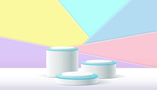 Abstract 3D cylinder pedestal podium with pastel minimal wall scene and shadow Modern vector rendering geometric platform for cosmetic product display presentation