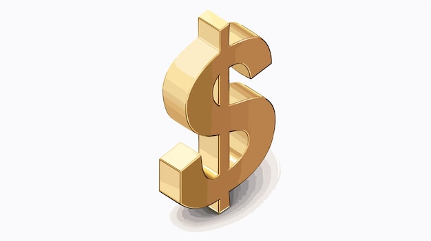 Vector abstract 3d isometric golden dollar sign on flat surface