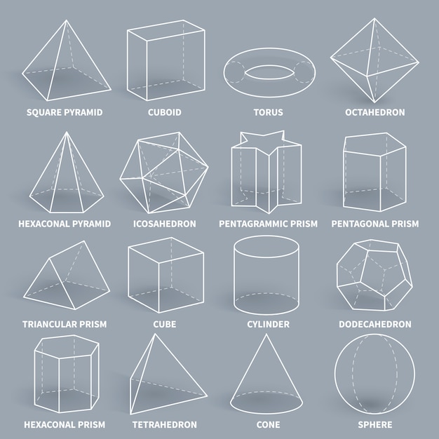 Abstract 3d math geometric outline shapes vector set