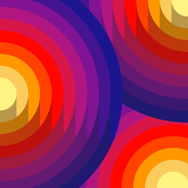 Abstract 3d papercut with shades gradient circles background. Yellow, pink, red and blue colors. Vector modern design.