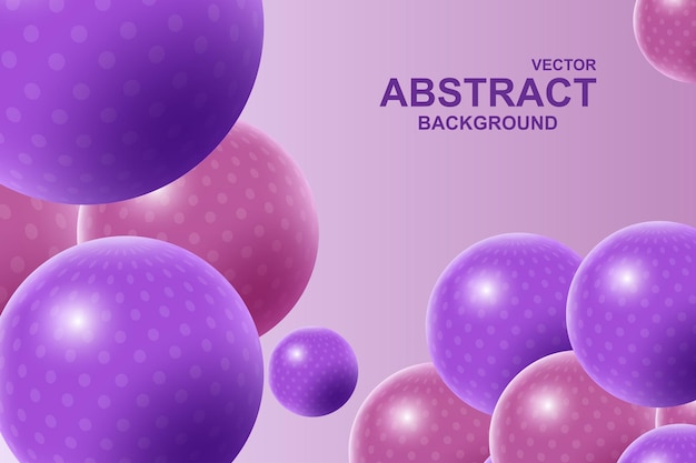 Abstract 3d realistic background with dynamic spheres Falling purple and pink balls with dots