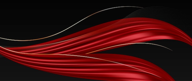 Abstract 3d red and black background with golden lines