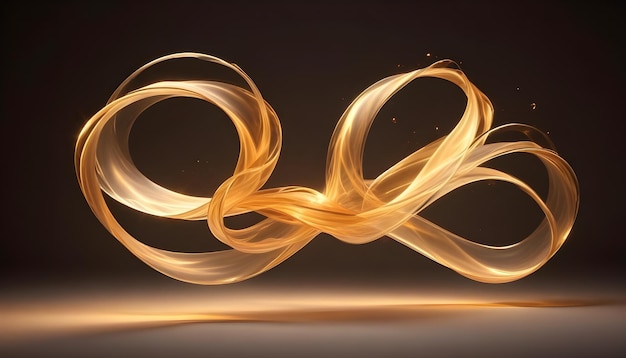 Abstract 3D rendering of a flowing swirling ribbon of golden light against a dark background creating a sense of elegance energy and fluidity