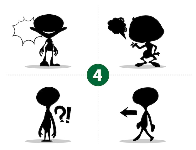 Abstract 4 5 Cartoon comic characters variety with different expressions silhouette and emotions