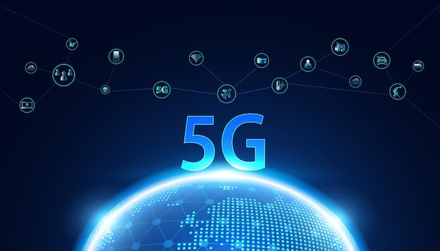 Abstract 5G holographic network wireless internet Wifi connection and internet of things