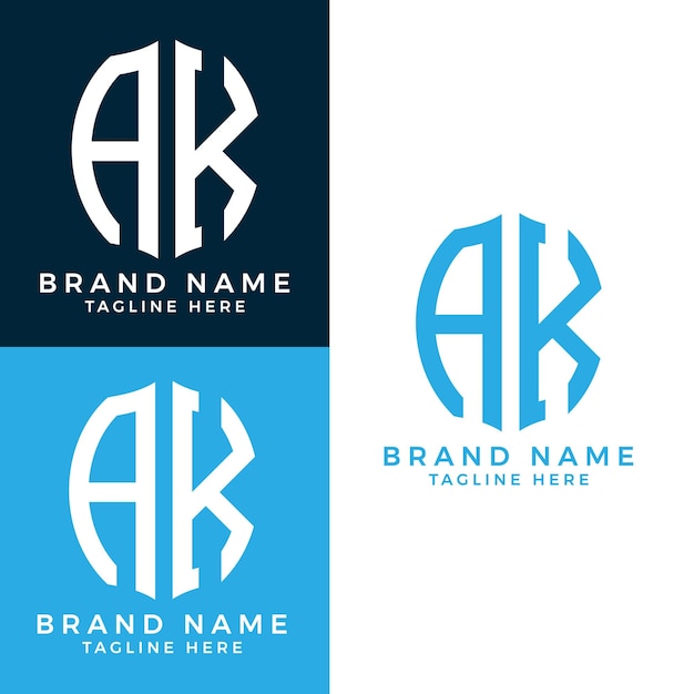 Abstract AK letter logo set design.