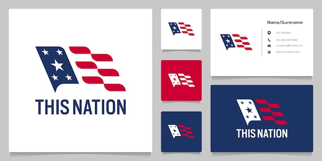 Abstract American Flag Nationally Logo Design with Business Card