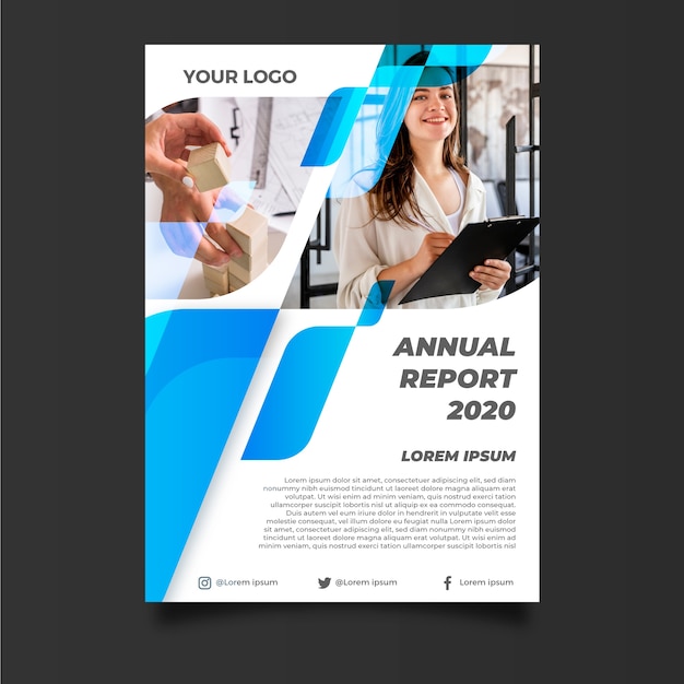 Abstract annual report template with businesswoman