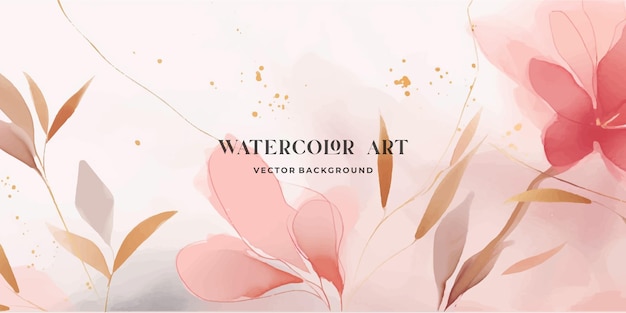 Abstract art botanical pink background vector Luxury wallpaper with pink and earth tone watercolor leaf flower tree and gold glitter Minimal Design for text packaging prints wall decoration