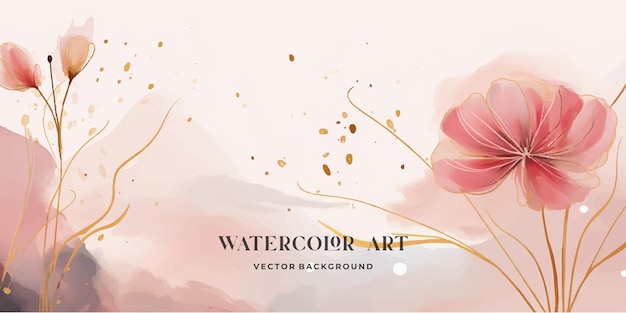 Abstract art botanical pink background vector Luxury wallpaper with pink and earth tone watercolor leaf flower tree and gold glitter Minimal Design for text packaging prints wall decoration