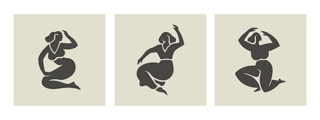 Abstract art of chubby female silhouettes set Matisse inspired contemporary style vector illustration