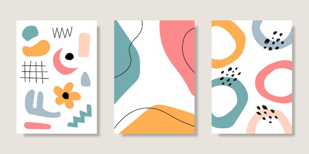 Abstract art collection with hand drawn organic shapes and pastel color