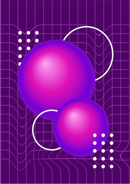 Abstract art furutistic poster metaverse and cyberspace modern technologies purple spheres with grid