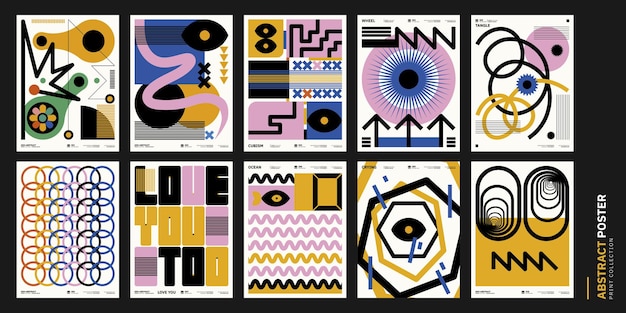 Abstract art posters set Template with primitive shapes elements modern hipster style