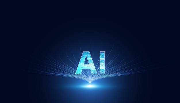 Abstract Artificial Intelligence on Atomic and Technology Background with big data