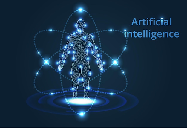 Abstract Artificial intelligence Lines connected to thinkers symbolizing the meaning of artificial intelligence Technology web background Virtual concept