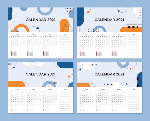 Abstract artistic desk calendar design with week starts on sunday