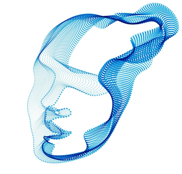 Vector abstract artistic human head portrait made of dotted particles array, vector illustration of artificial intelligence, software digital visual interface.