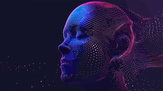 Vector abstract artistic human head with artificial intelligence concept