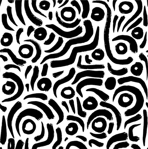 Abstract artistic seamless pattern background with black ink brush irregular stroke shapes